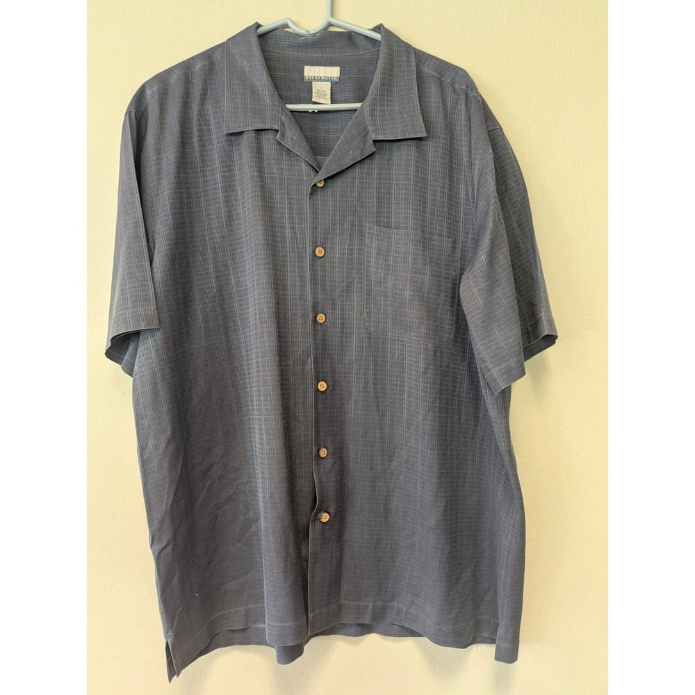 Vintage Breakwater Mens L Blue Geometric 100% Silk Button Shirt 90s Y2K